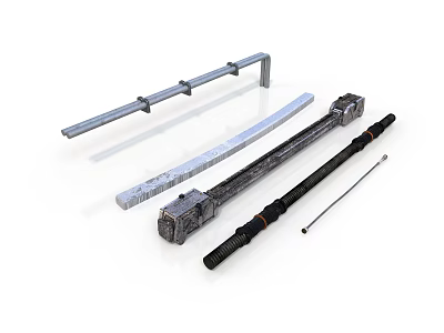 Industrial Metal Equipment Including Long Rods Bars And Connecting Components 3d model