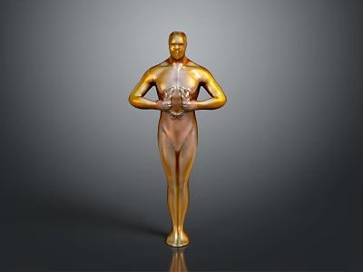 Golden Human Sculpture With Crossed Hands On Chest In Gray Background 3d model