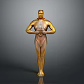 Golden Human Sculpture With Crossed Hands On Chest In Gray Background