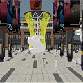 Modern Commercial Street Featuring Contemporary Buildings Pedestrians And Shop Fronts