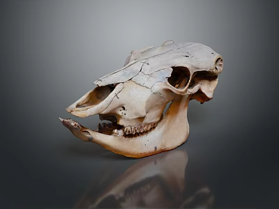 Detailed Animal Skull With Natural Bone Texture And Dark Background Reflection 3d model