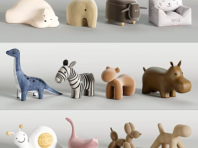 Cute Animal Shaped Sofa Stools With Various Designs Like Elephant Zebra Dinosaur 3d model
