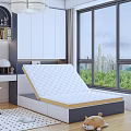 White Grid Patterned Mattress on Storage Bed Frame in Modern Bedroom with Window View 3d model