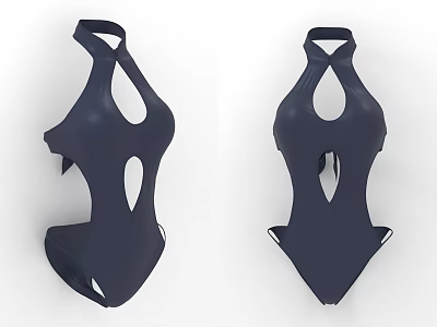 Stylish Navy Blue One Piece Swimsuit Featuring Halter Neck And Cut Out Details 3d model