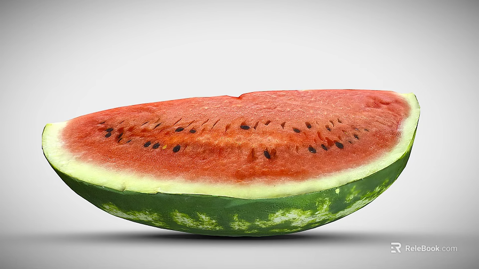 Fresh Watermelon Slice With Red Flesh Black Seeds And Green Rind 3d model 