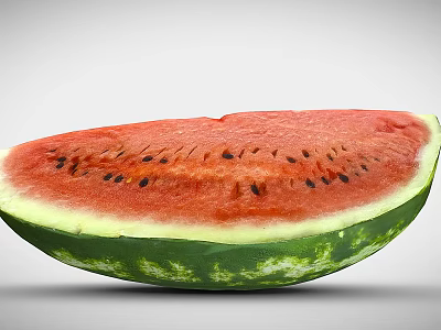 Fresh Watermelon Slice With Red Flesh Black Seeds And Green Rind 3d model