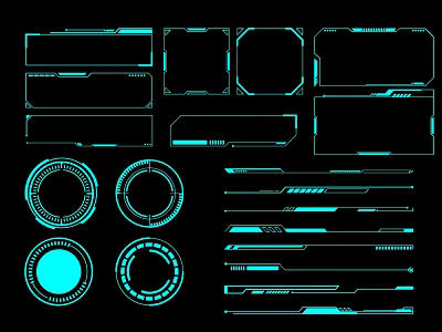 Futuristic UI Elements With Glowing Blue Lines And Geometric Shapes On Black Background 3d model