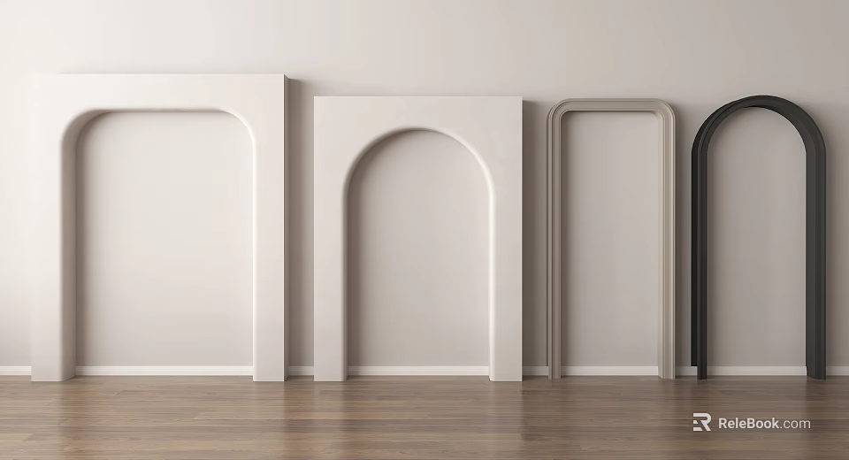 Stylish Arched Door Frames In Neutral Tones With Wooden Floor 3d model 