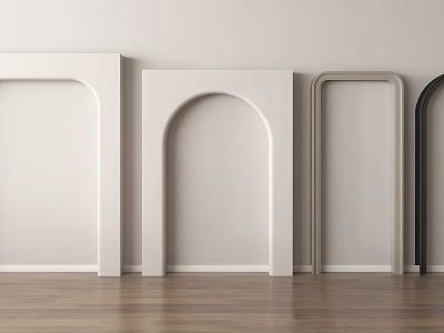 Stylish Arched Door Frames In Neutral Tones With Wooden Floor 3d model