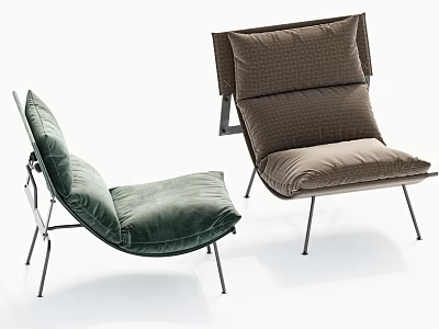 Modern Leisure Accent Chairs With Green Brown Velvet Cushions And Metal Legs Design 3d model