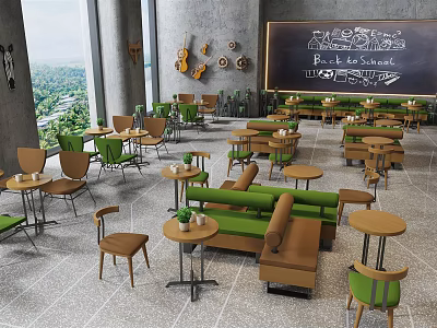 Nordic Leisure Table and Chair Combination Coffee Shop Milk Tea Shop Table and Chair Combination Rest Area Bar Clear Bar Dessert Shop Commercial Card Seat Sofa 3d model