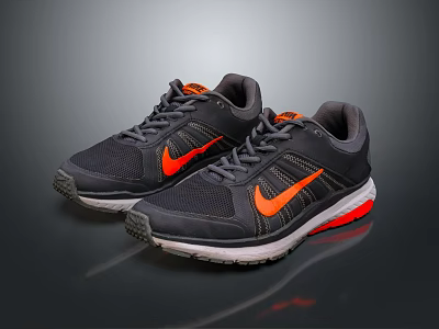 Black and Orange Athletic Running Shoes with Red Sole and Mesh Upper Design 3d model