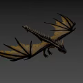 Black Mythical Dragon With Spiked Wings Flying In Mid Air