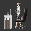Modern Reception Desk Interior Design With Computer Monitor And Potted Plants
