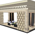 Classical Stone Pergola With Decorative Columns Cornice And Indoor Sofa Coffee Table 3d model