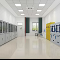 Laboratory Interior Design With Arranged Lab Benches Blue Chairs Lockers And Equipment