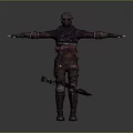 Man Wearing Tattered Outfit with Arms Outstretched and Sword on Hip 3D Character