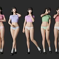 Women in Different Colored Crop Tops and White Underwear Posing in Various Styles