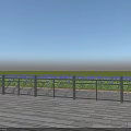 Outdoor Stainless Steel Fence On Wooden Platform With Green Grass And Blue Sky