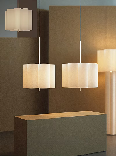 Modern Pendant Lights With White Fabric Shades In Brown Wall Living Space 3d model