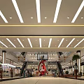 Spacious Shopping Mall Hall Interior With Ceiling Lights Escalators And Shops 3d model