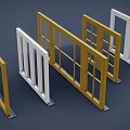 Various Styles of Casement Windows with White and Yellow Frames and Glass Panels