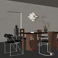 Middle Ancient Style Dining Table and Chair Combination Dining Table Dining Chair Chandelier Ornaments Combination Floral Art 3d model