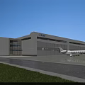 Industrial Factory Building With Aircraft On Tarmac And Metal Roof Structure