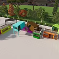 Vibrant Modern Shipping Container Commercial Complex With Reflective Ground And Trees