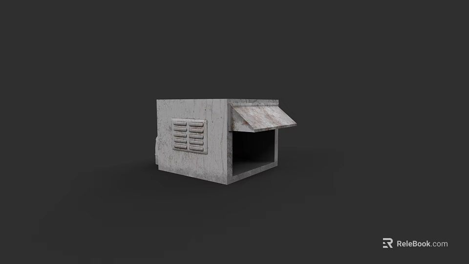 Small Outdoor Gray Commercial Kiosk Equipment with Awning and Ventilation Grilles 3d model 