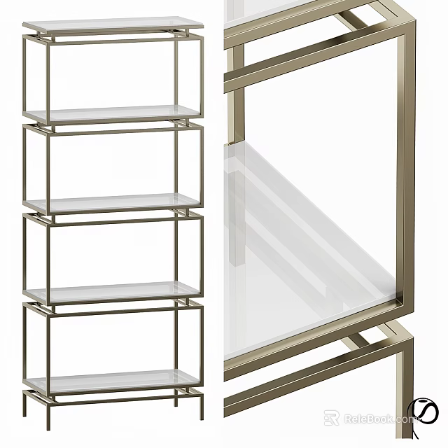 Modern Metal Frame Shelving Unit With Glass Shelves And Open Design 3d model 