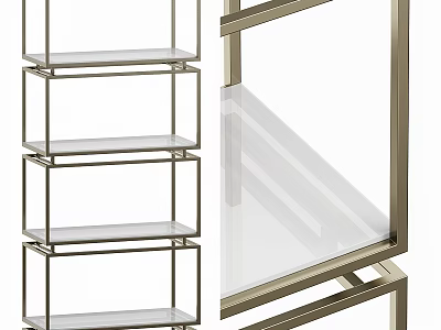 Modern Metal Frame Shelving Unit With Glass Shelves And Open Design 3d model