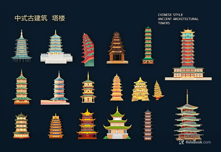 Chinese Ancient Architecture Tower Themed Wall Decor with Traditional Design Elements 3d model