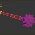 Spiked Mace Weapon With Red Handle And Metal Head Featuring Sharp Spikes And Round Protrusions