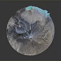 Aerial View Of Circular Mountainous Landscape With Blue Lakes And Terrain Texture