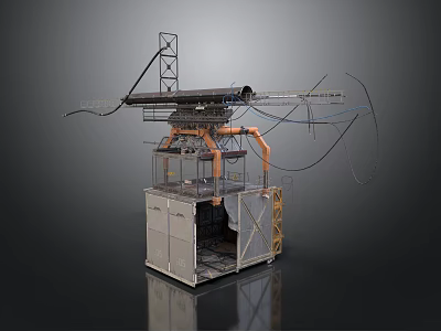 Industrial Mechanical Equipment With Metal Frame Extended Arm Pipes And Components 3d model