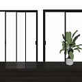 Sliding Doors with Transparent and Grid Glass in Indoor with Green Plant Wooden Floor