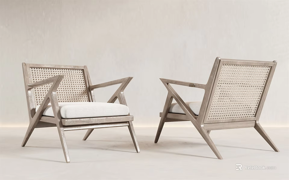 Modern Elegant Leisure Chairs For Living Room Featuring Rattan Weave And Wooden Frame 3d model 