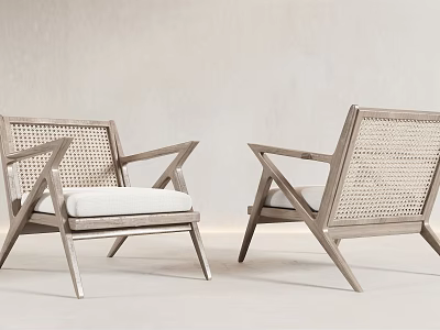 Modern Elegant Leisure Chairs For Living Room Featuring Rattan Weave And Wooden Frame 3d model