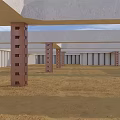 Brick Perforated Columns In Open Architectural Structure With Earth Ground And Beams 3d model