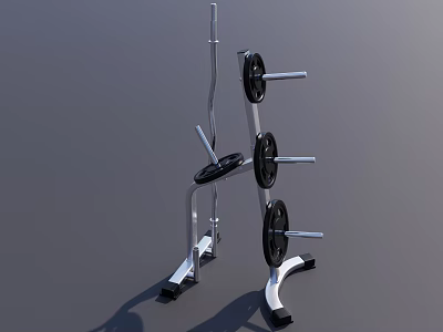 Sturdy Barbell Rack With Multiple Weight Plates And Chrome Barbell Bars For Home Gym 3d model