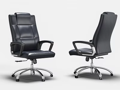 Black Leather Office Chair With Armrests And Silver Base Modern Design 3d model