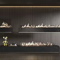 Modern Three Wall Mounted Fireplaces With Wooden Wall Background And Decorative Items On Base Platform