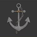 Silver Metal Anchor Decorative Piece With Chain And Ring Design 3d model