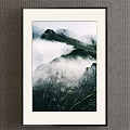 Misty Mountain Valley Landscape Painting With Green Vegetation And Floating Clouds