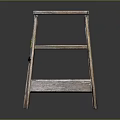 Vintage Wooden Step Ladder With Aged Brown Finish And Green Accents