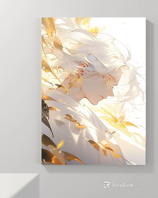 Bright Character Portrait With White Flowing Hair Golden Leaves Flowers And Side Profile 3d model 