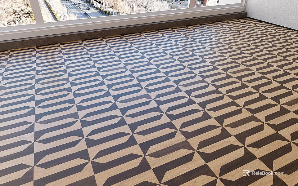Geometric Pattern Wooden Floor Interior Design With Light Dark Tones And Natural Light 3d model 