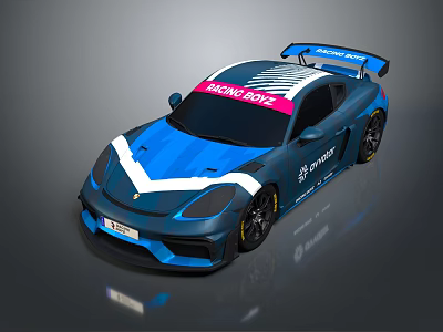 Blue Racing Car With White Stripes Racing Team Livery And ProForm Logo 3d model