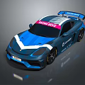 Blue Racing Car With White Stripes Racing Team Livery And ProForm Logo